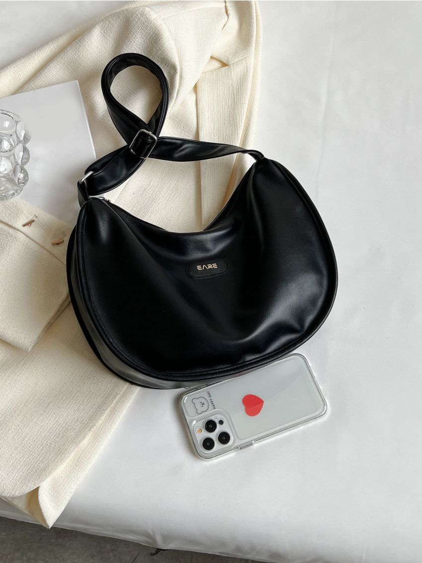 Letter Patch Decor Hobo Bag Minimalist