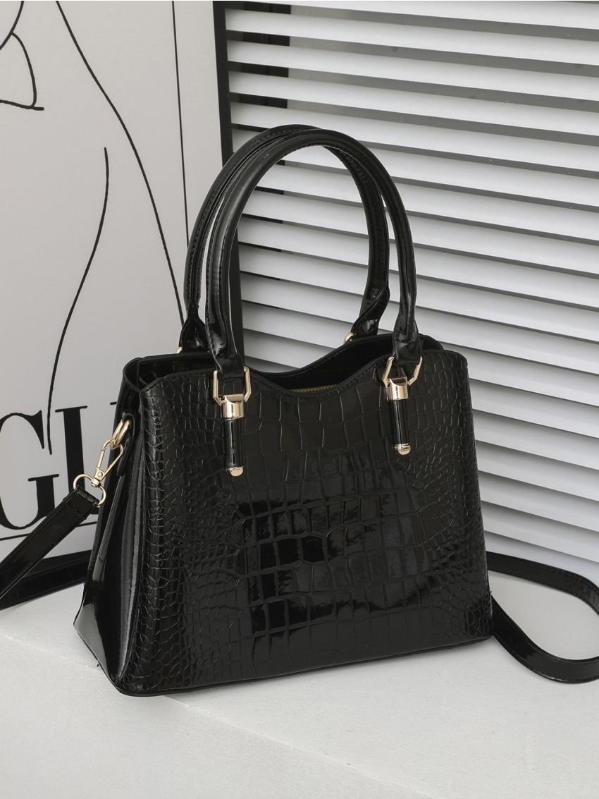 Crocodile Embossed Square Bag Elegant