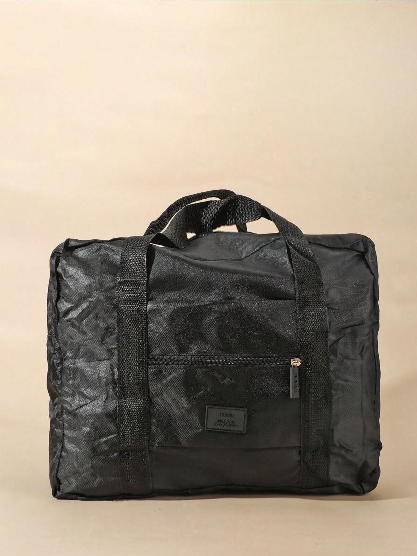 Large Travel Bag Letter Patch Decor Foldable Portable For Traveling