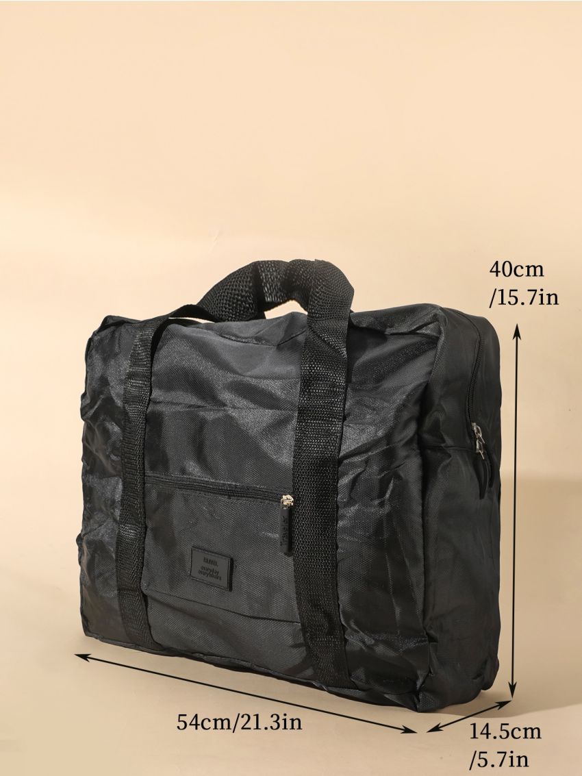 Large Travel Bag Letter Patch Decor Foldable Portable For Traveling