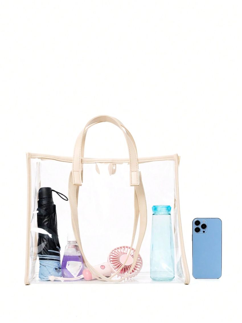 Large Clear Beach Bag Contrast Binding PVC