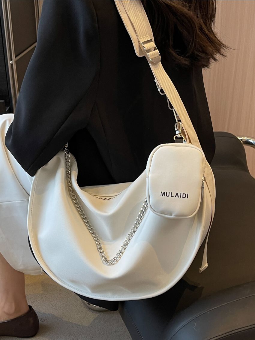 Chain Decor Hobo Bag With Coin Purse Canvas