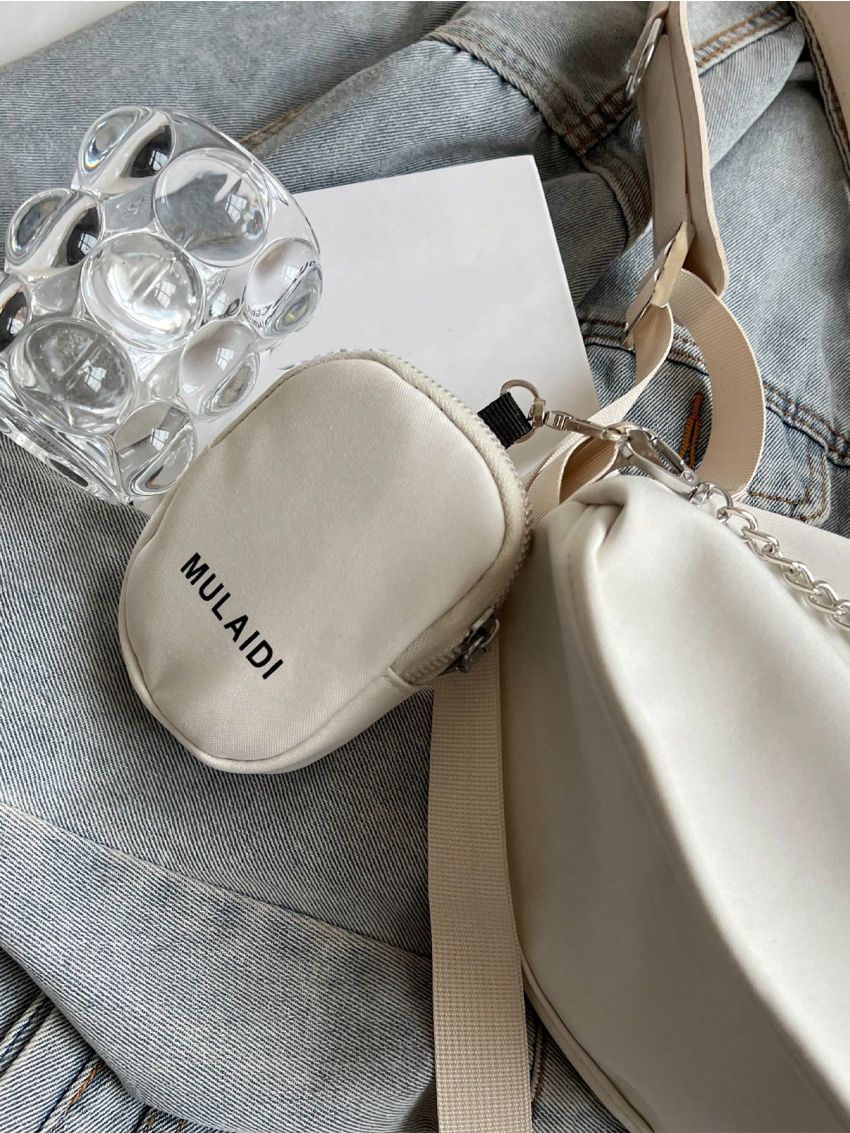 Chain Decor Hobo Bag With Coin Purse Canvas