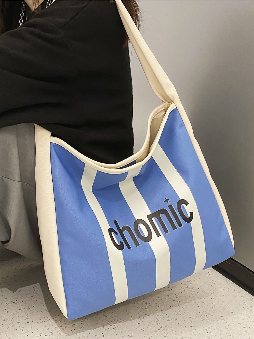 Letter Graphic Hobo Bag Large Capacity Casual