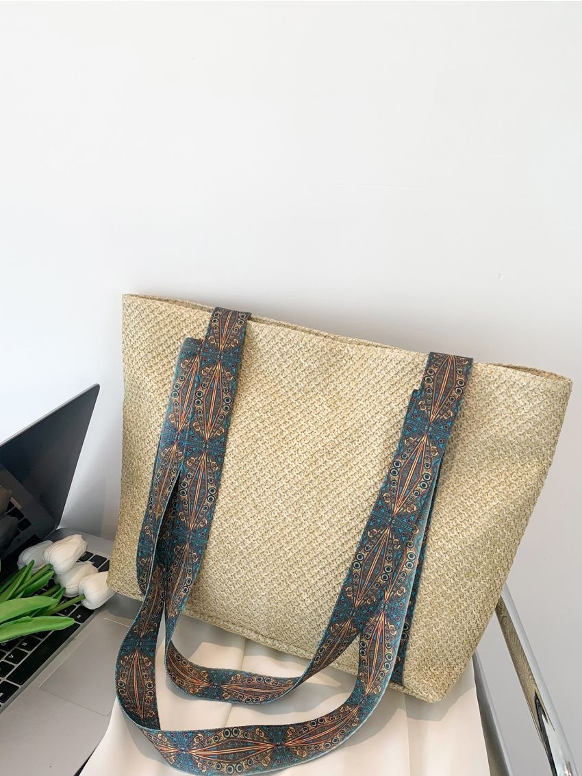 Geometric Tape Decor Straw Bag Vacation