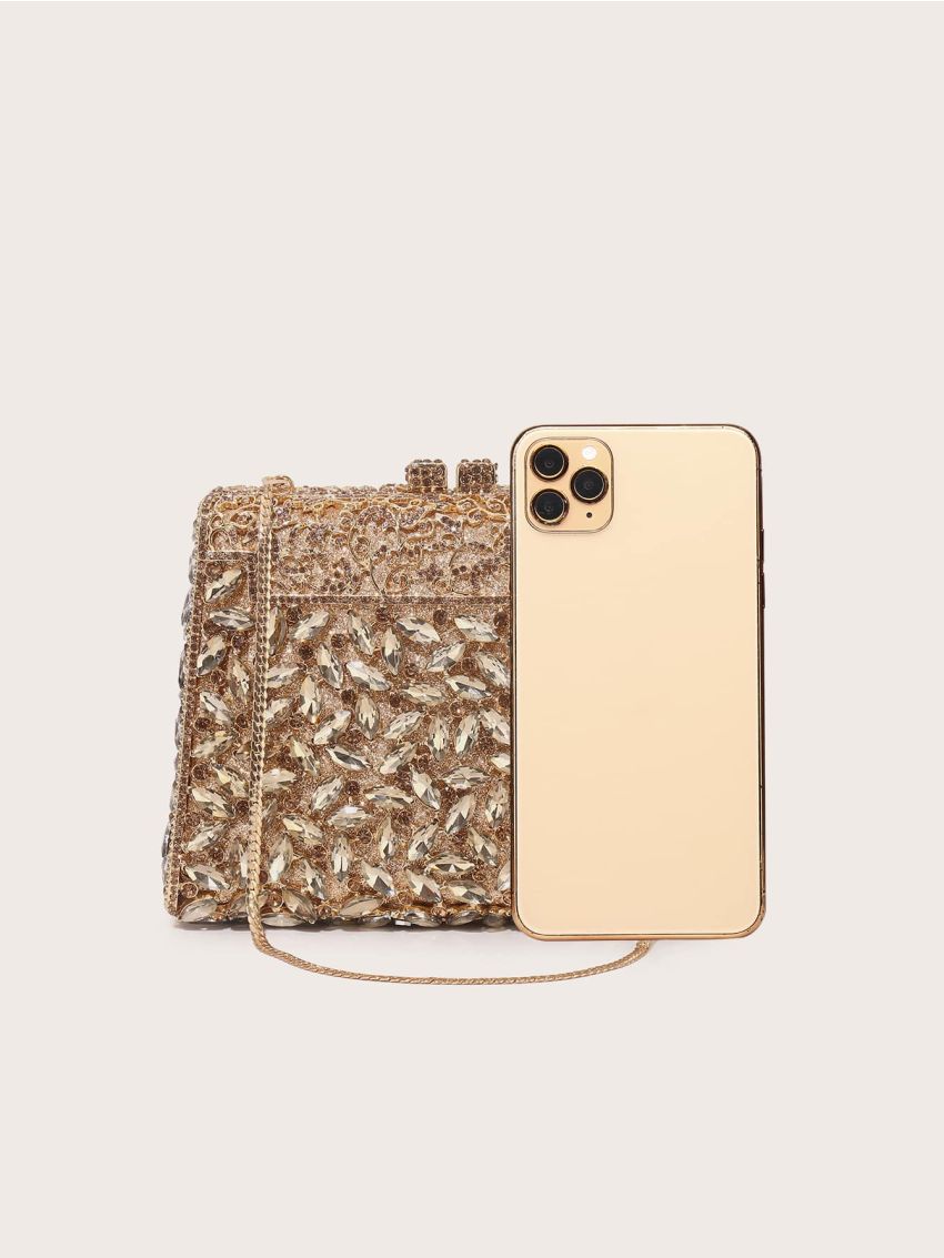 Mini Box Bag Rhinestone Decor Glamorous