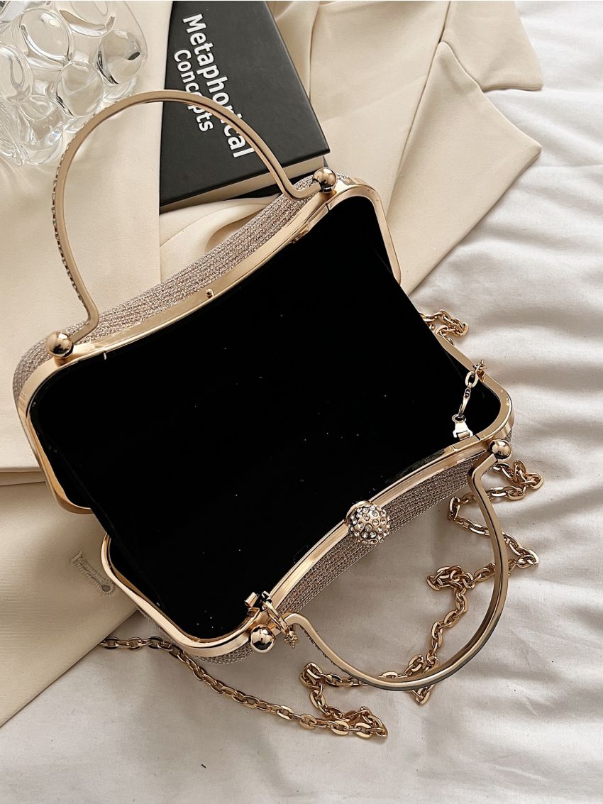 Rhinestone Decor Box Bag Clip Top Mini