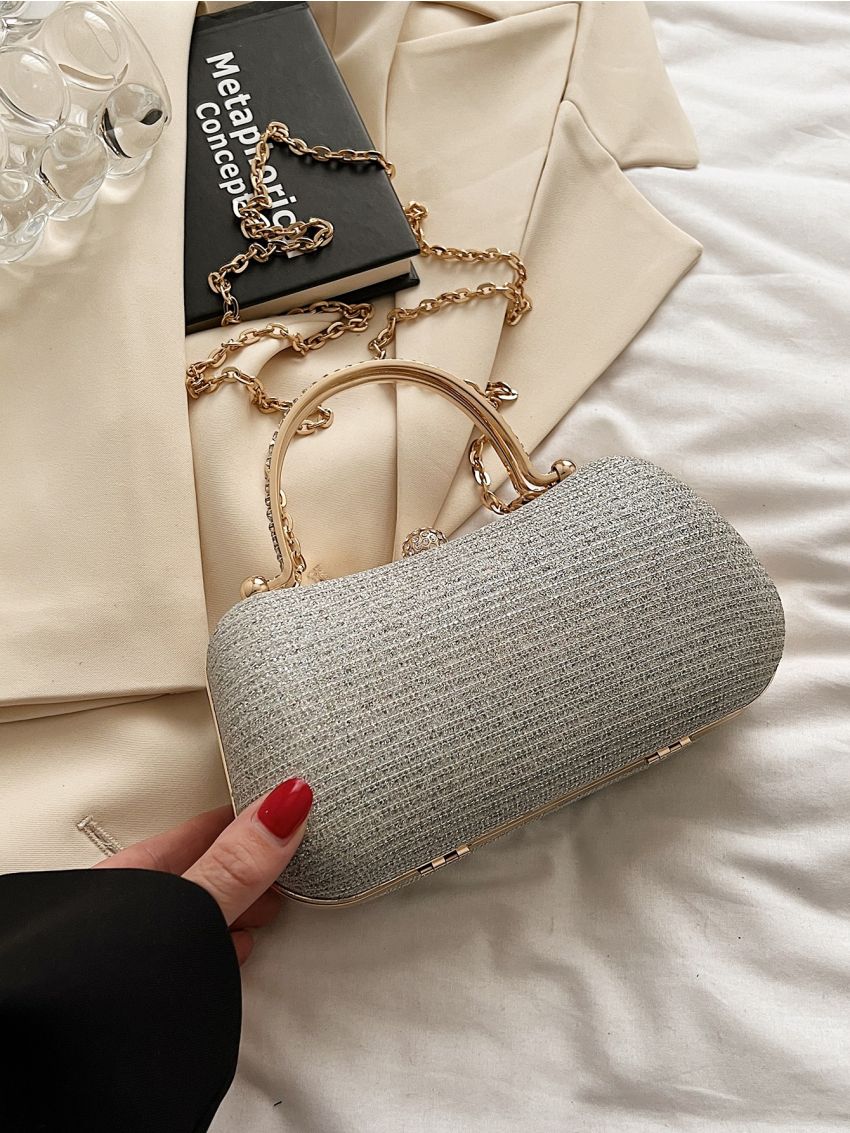 Rhinestone Decor Box Bag Mini Silver