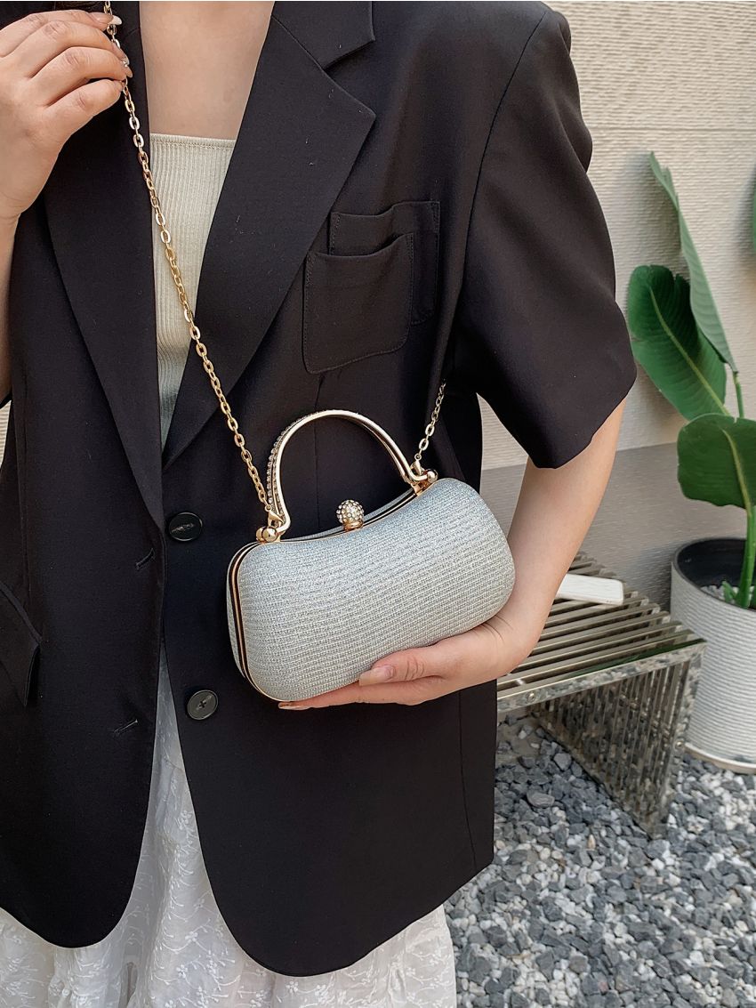 Rhinestone Decor Box Bag Mini Silver