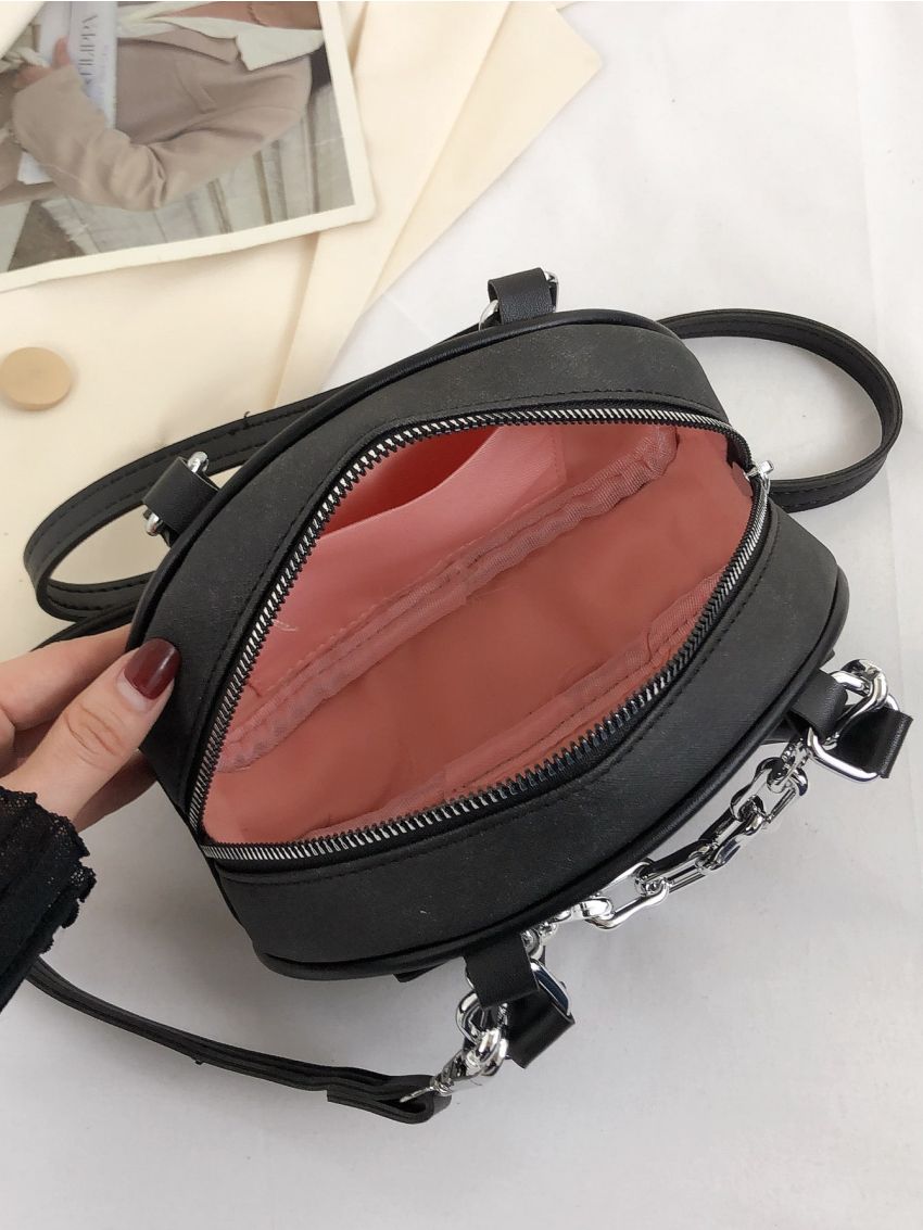 Mini Satchel Bag Studded & Chain Decor PU