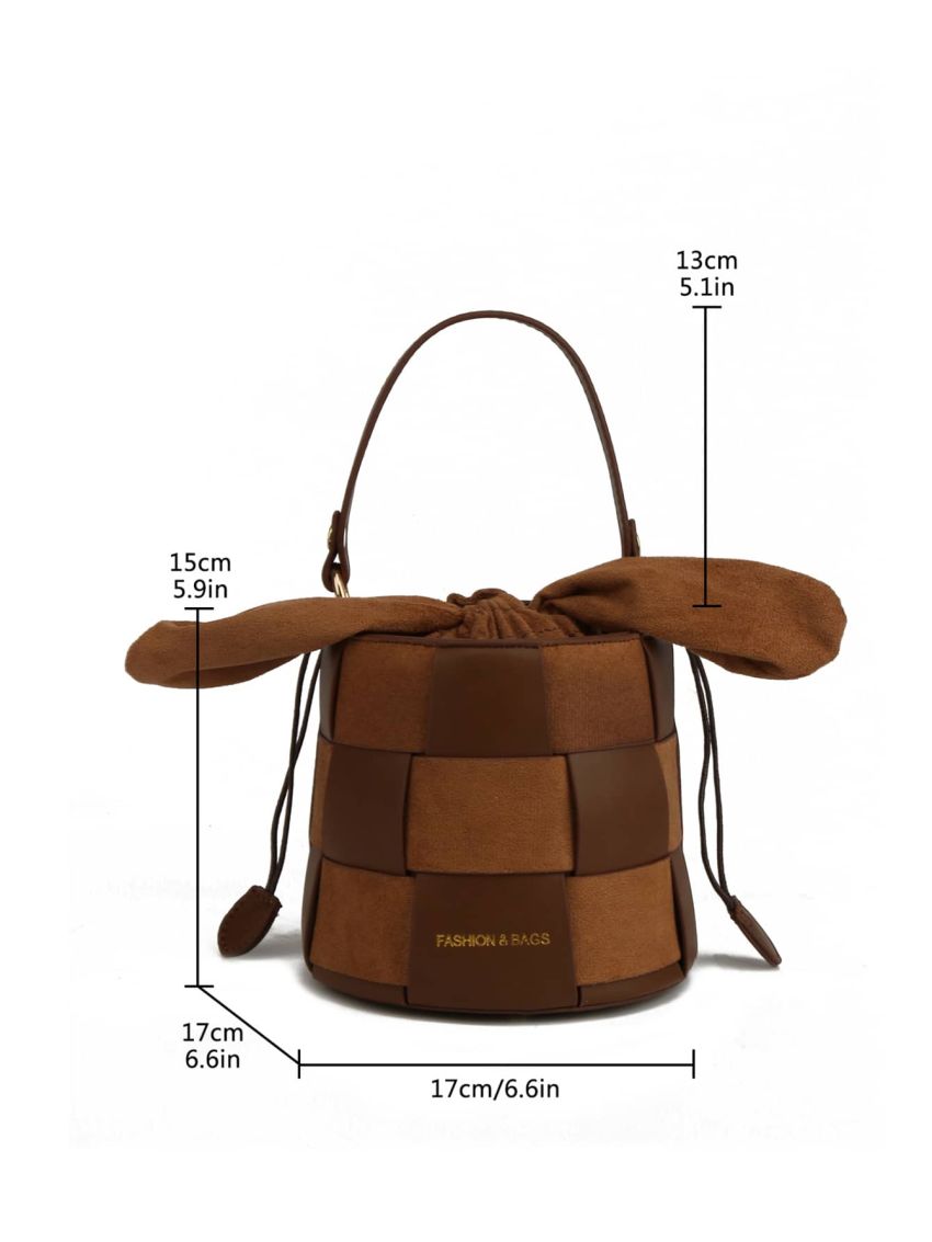 Mini Bucket Bag Braided Design Letter Graphic Drawstring Design