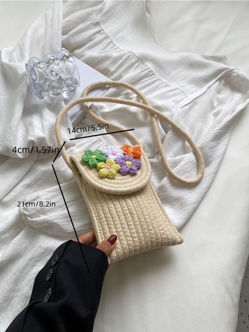 Mini Flap Straw Bag Flower Decor