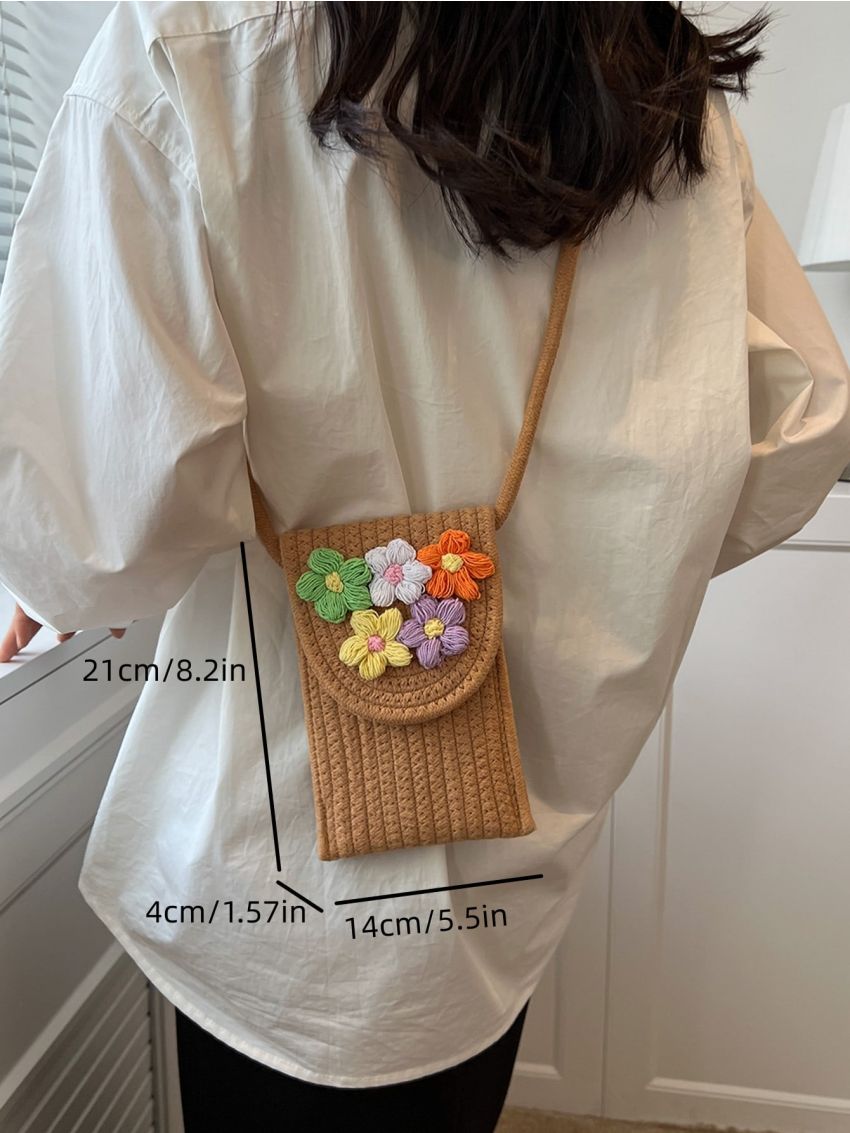Mini Flap Straw Bag Flower Decor