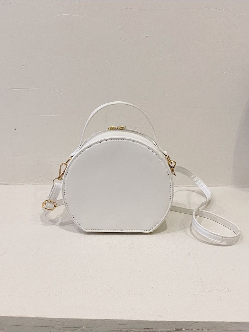 Geometric Pattern Circle Bag Mini White