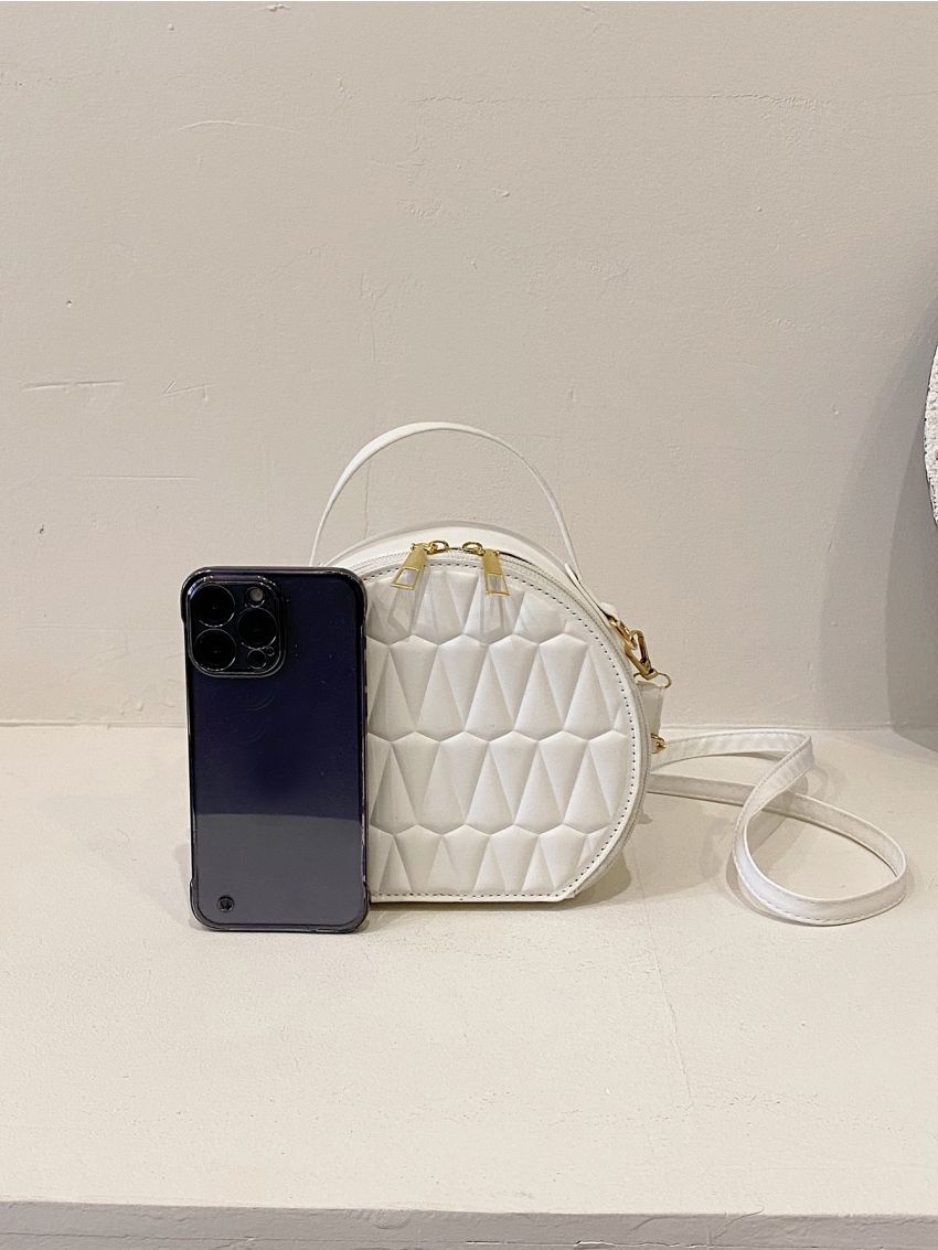 Geometric Pattern Circle Bag Mini White
