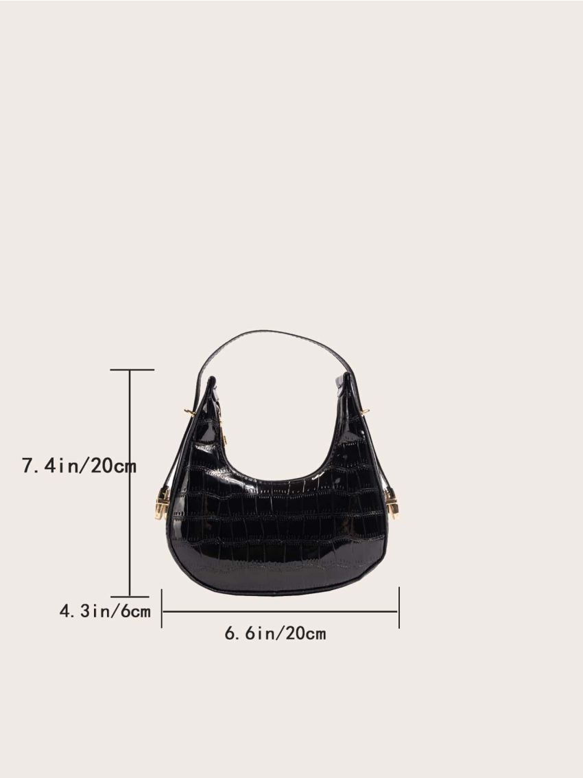 Mini Hobo Bag Crocodile Embossed Solid Black
