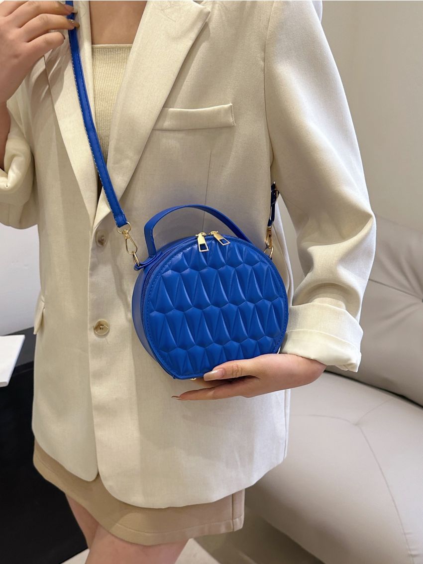 Mini Quilted Novelty Bag Blue Fashionable Top Handle For Daily