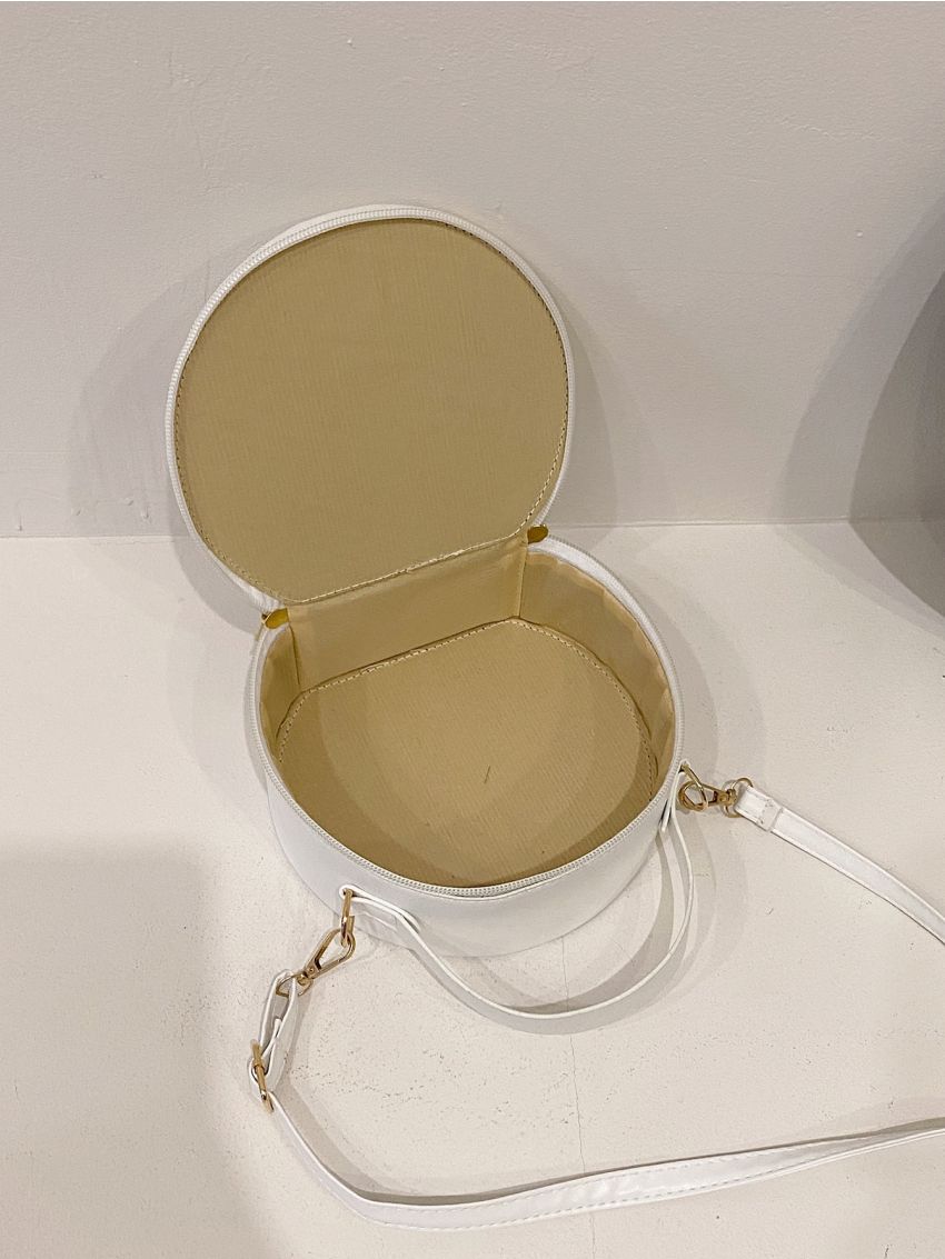 Geometric Pattern Circle Bag Mini White