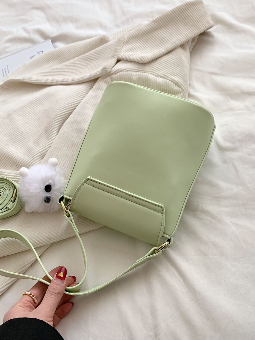 Braided Design Bucket Bag With Bag Charm