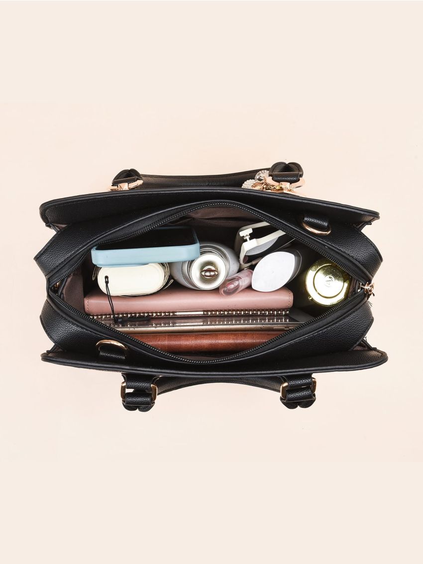 Letter Detail Double Handle Tote Bag With Cartoon Bag Charm, Mothers Day Gift For Mom