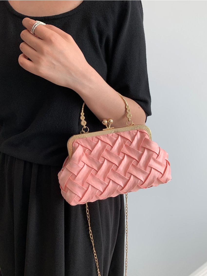 Small Square Bag Braided Design Kiss Lock