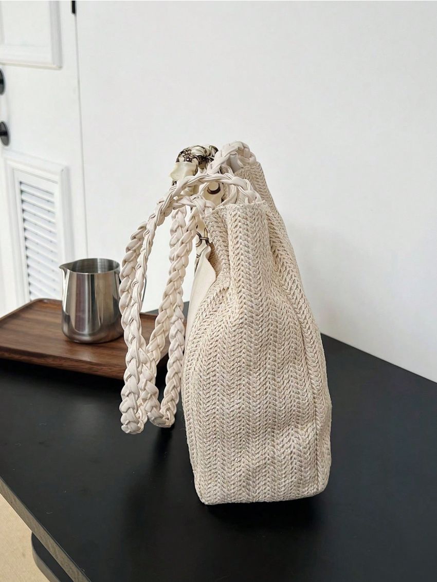 Twilly Scarf Decor Straw Bag Vacation