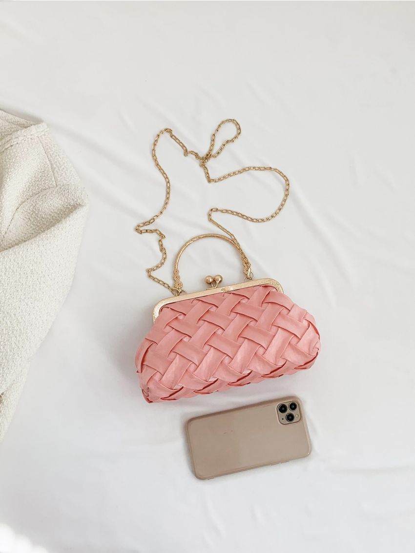 Small Square Bag Braided Design Kiss Lock