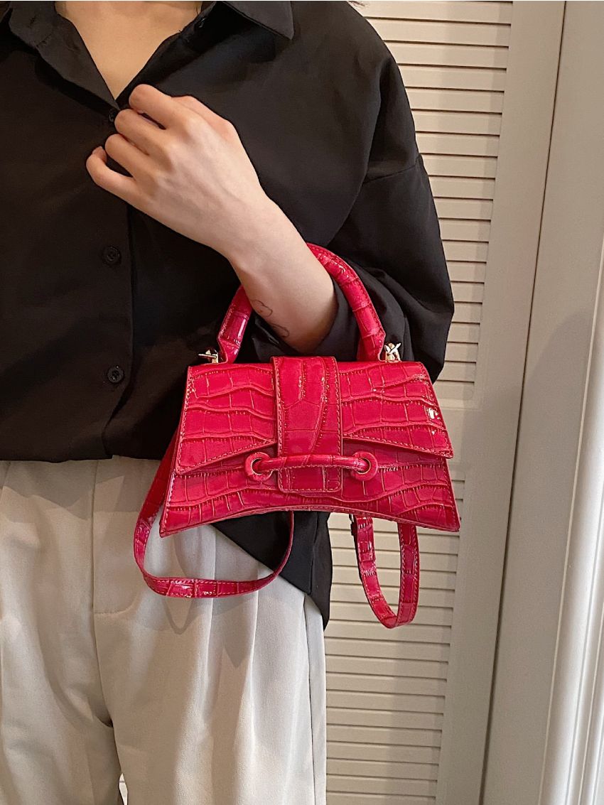 Crocodile Embossed Novelty Bag PU Neon Pink Funky