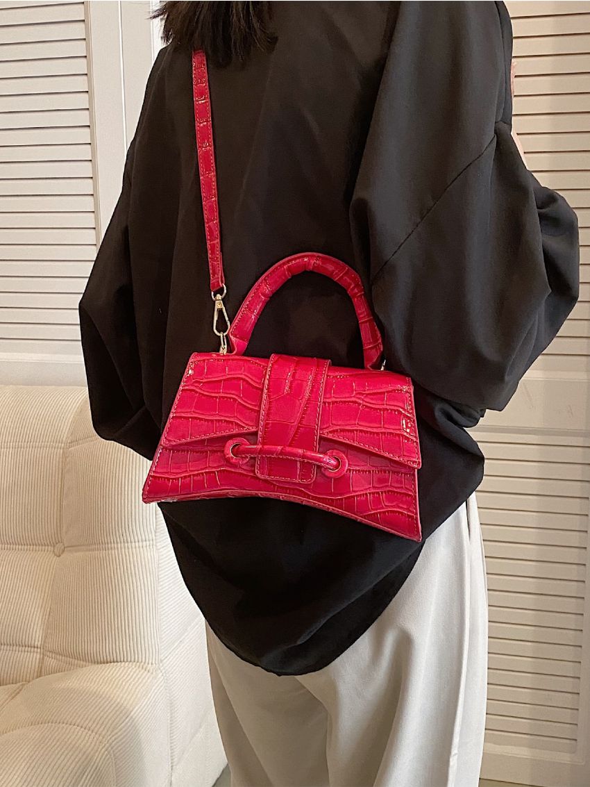 Crocodile Embossed Novelty Bag PU Neon Pink Funky