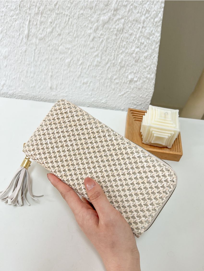 Tassel Decor Long Wallet Straw