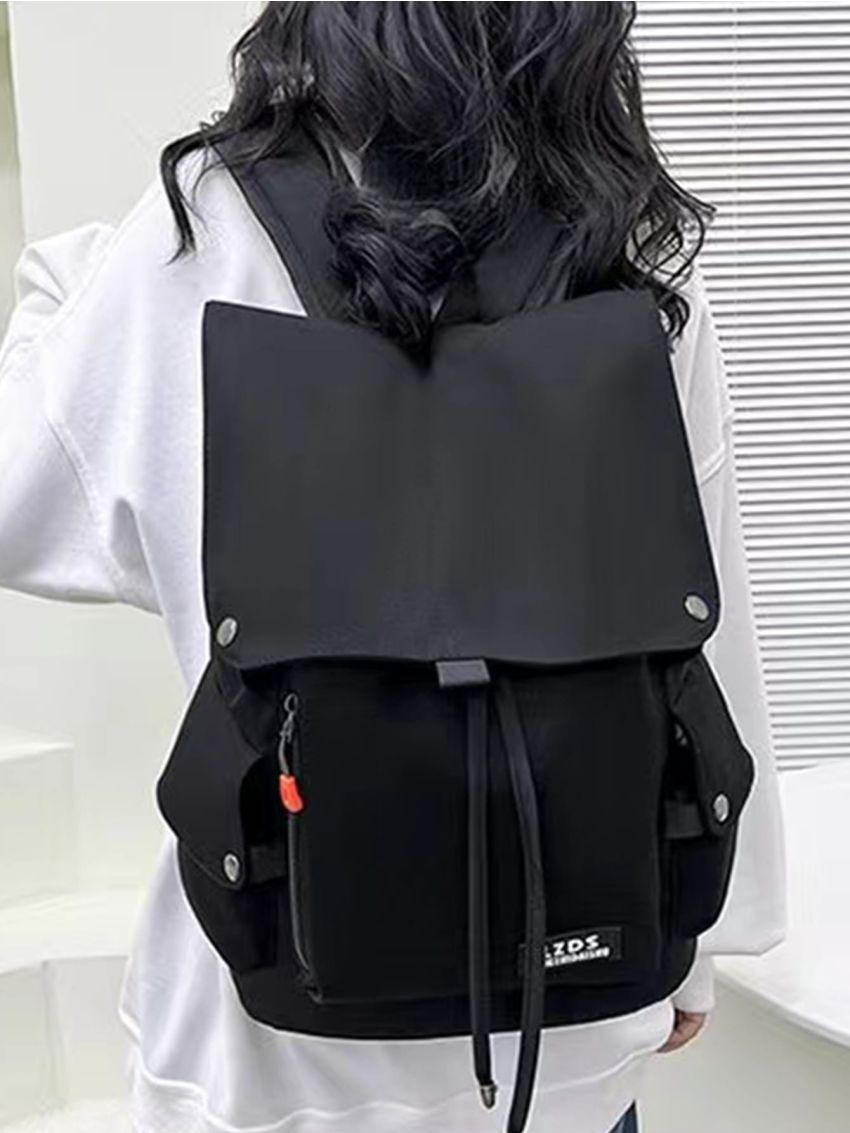 Minimalist Flap Backpack Black Unisex For School