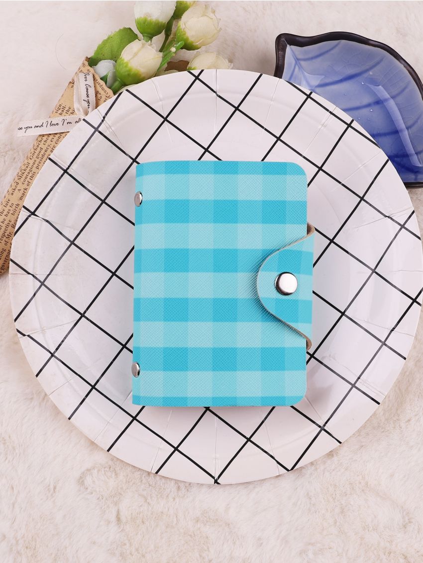 Plaid Pattern Card Holder Snap Button Multi-Card Card Organizer for Storage Credit Cards