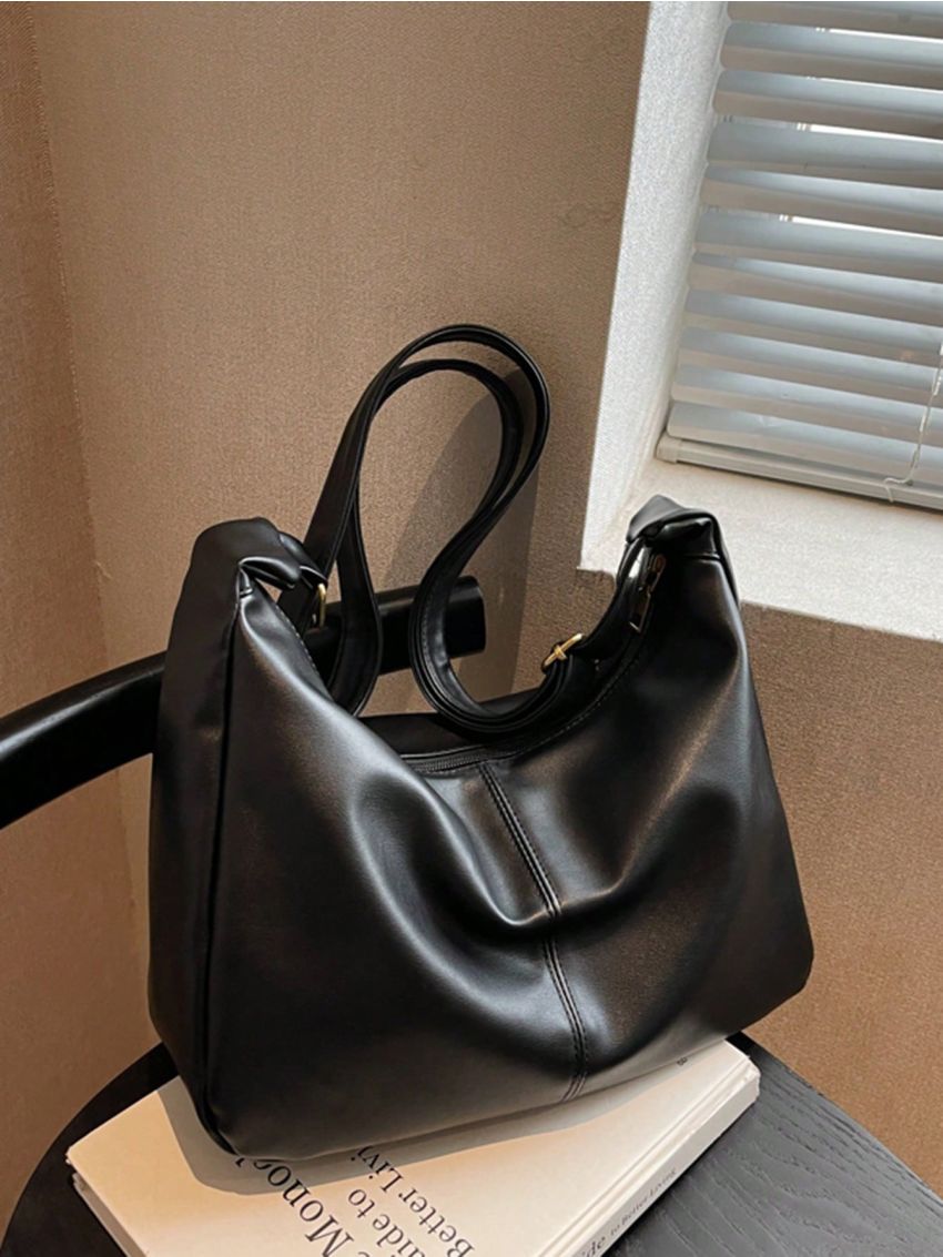 Black Hobo Bag PU Minimalist