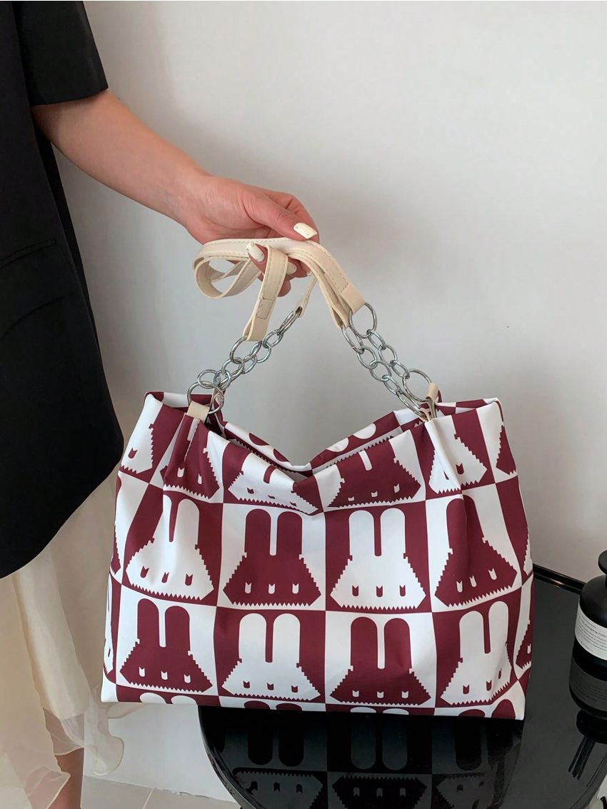 Cartoon Graphic Shoulder Tote Bag Medium Zipper