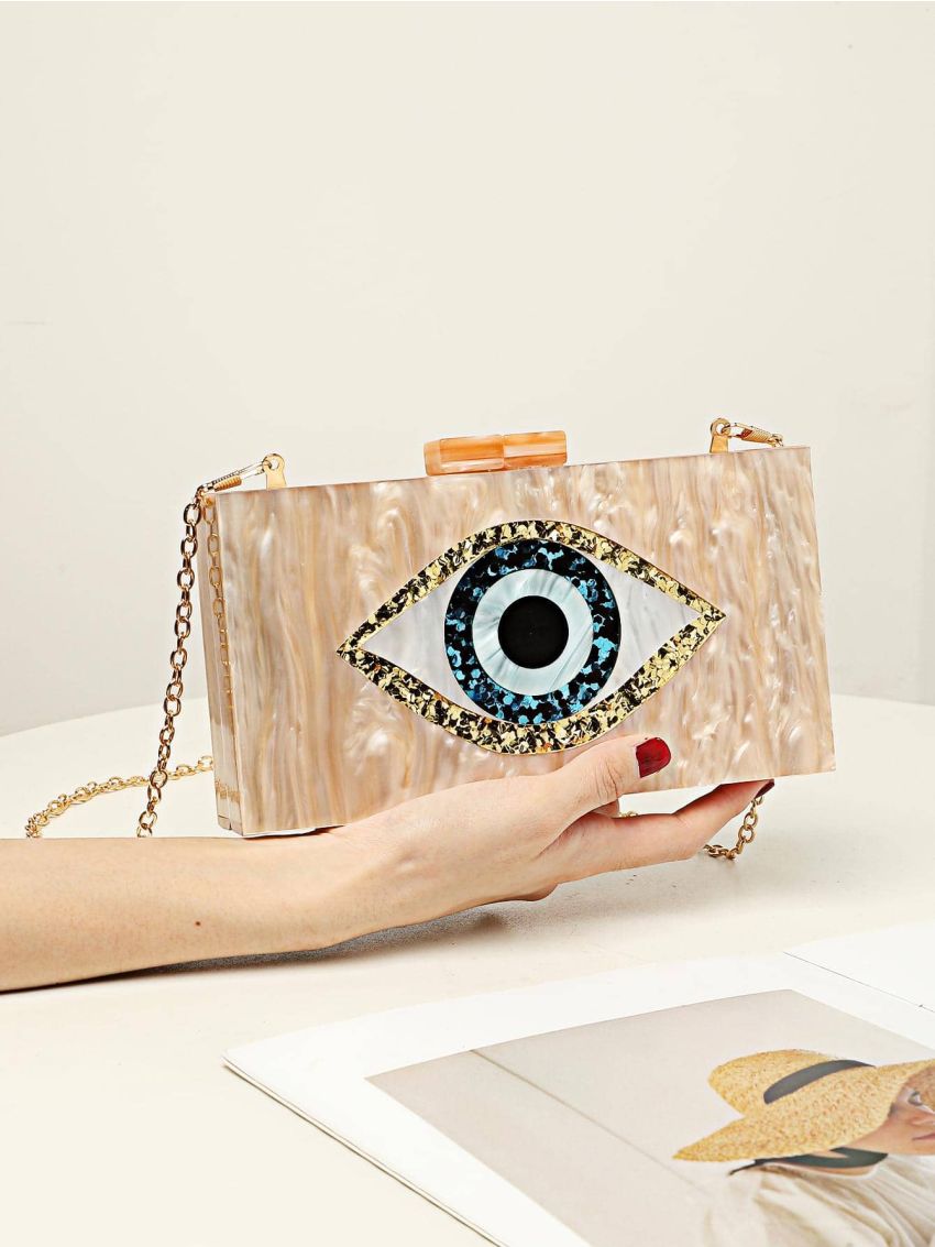 Eye Graphic Box Bag Small Beaded Strap