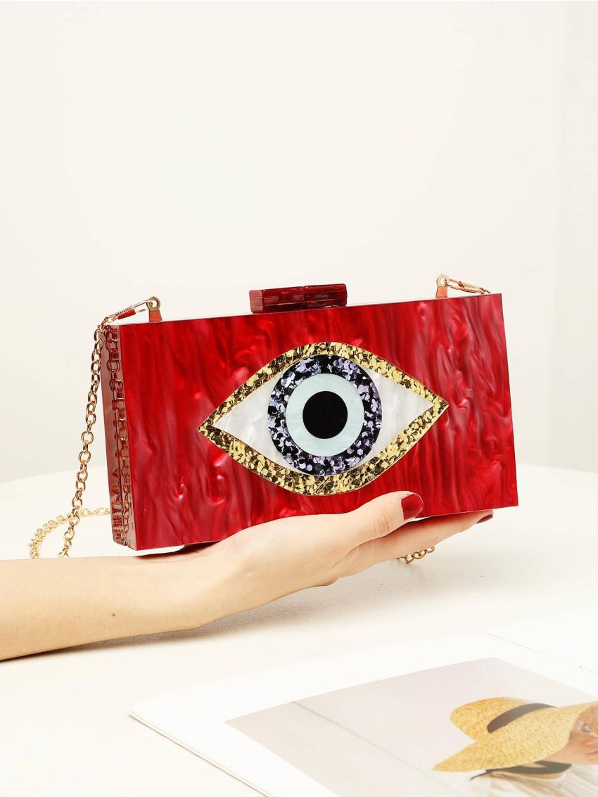 Eye Graphic Box Bag Small Beaded Strap