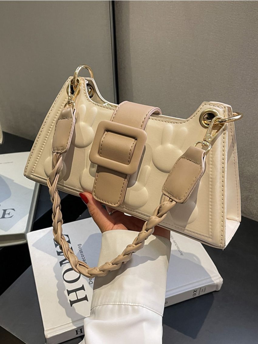 Rabbit Graphic Baguette Bag Buckle Decor Medium