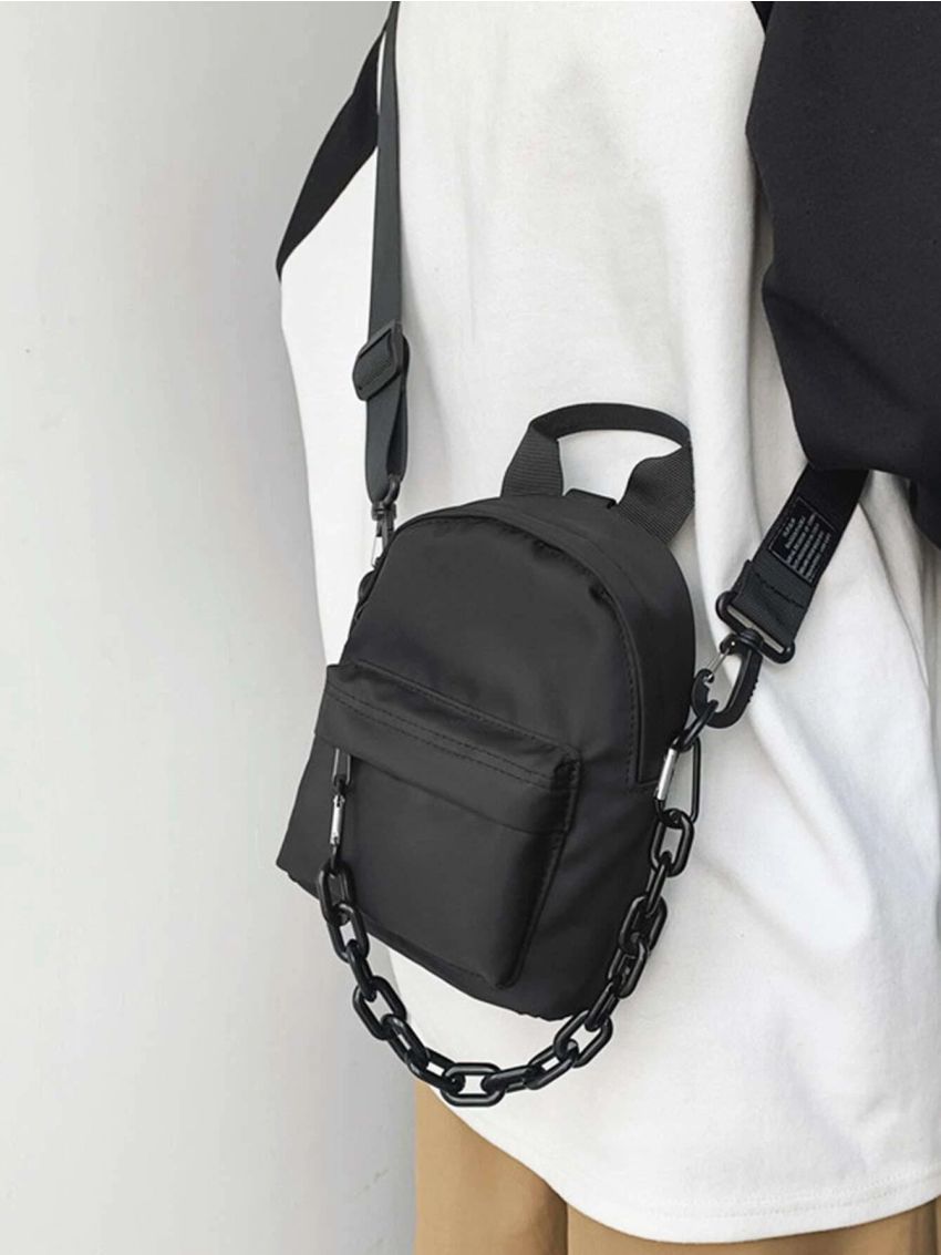 Minimalist Dome Bag Mini Chain Decor Black