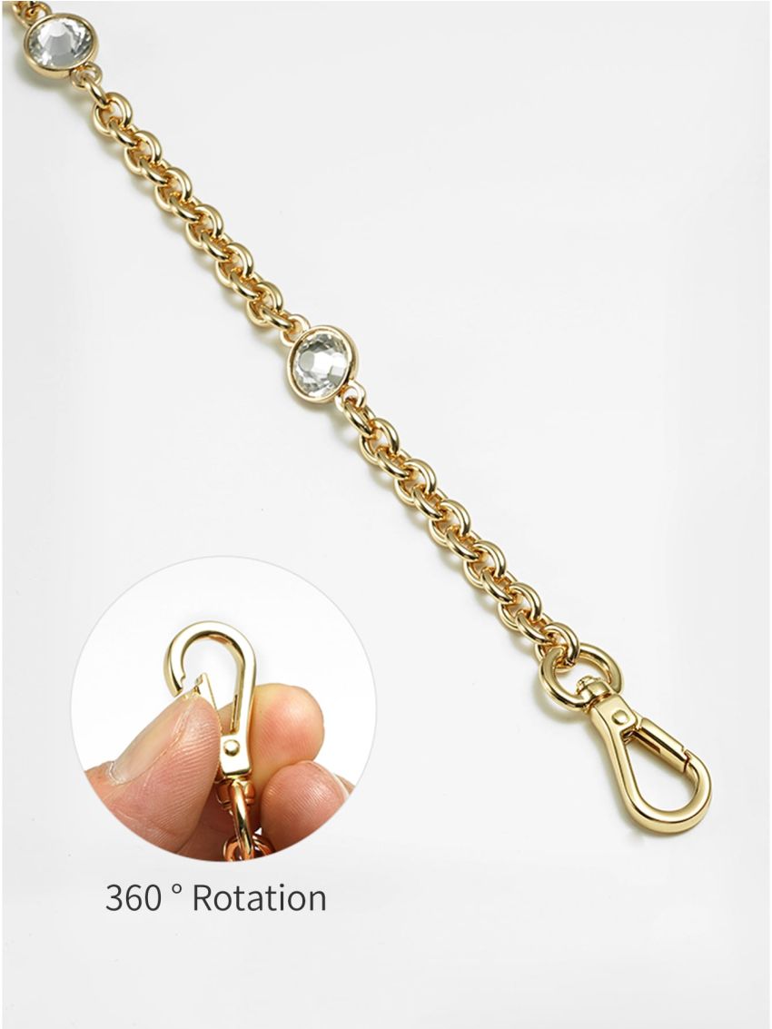 Rhinestone Decor Chain Bag Strap Gold