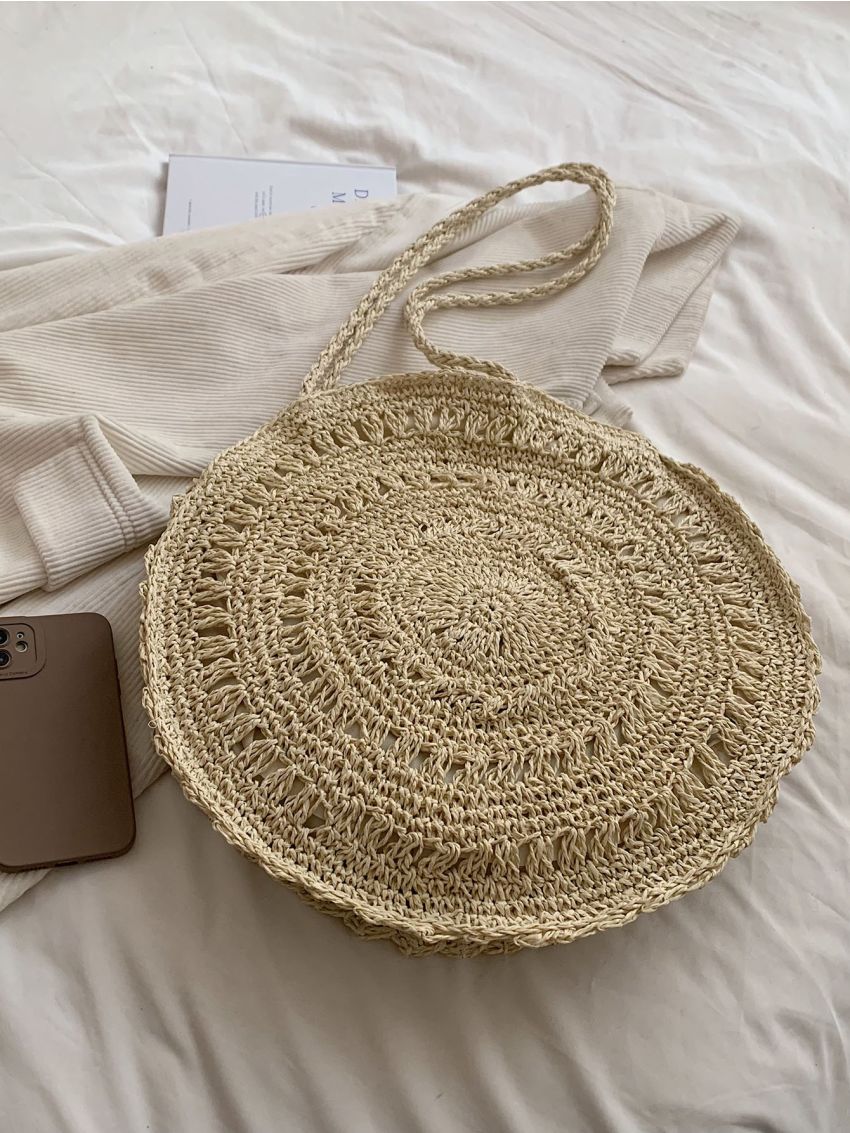 Oversized Straw Bag Vacation Zipper For Summer