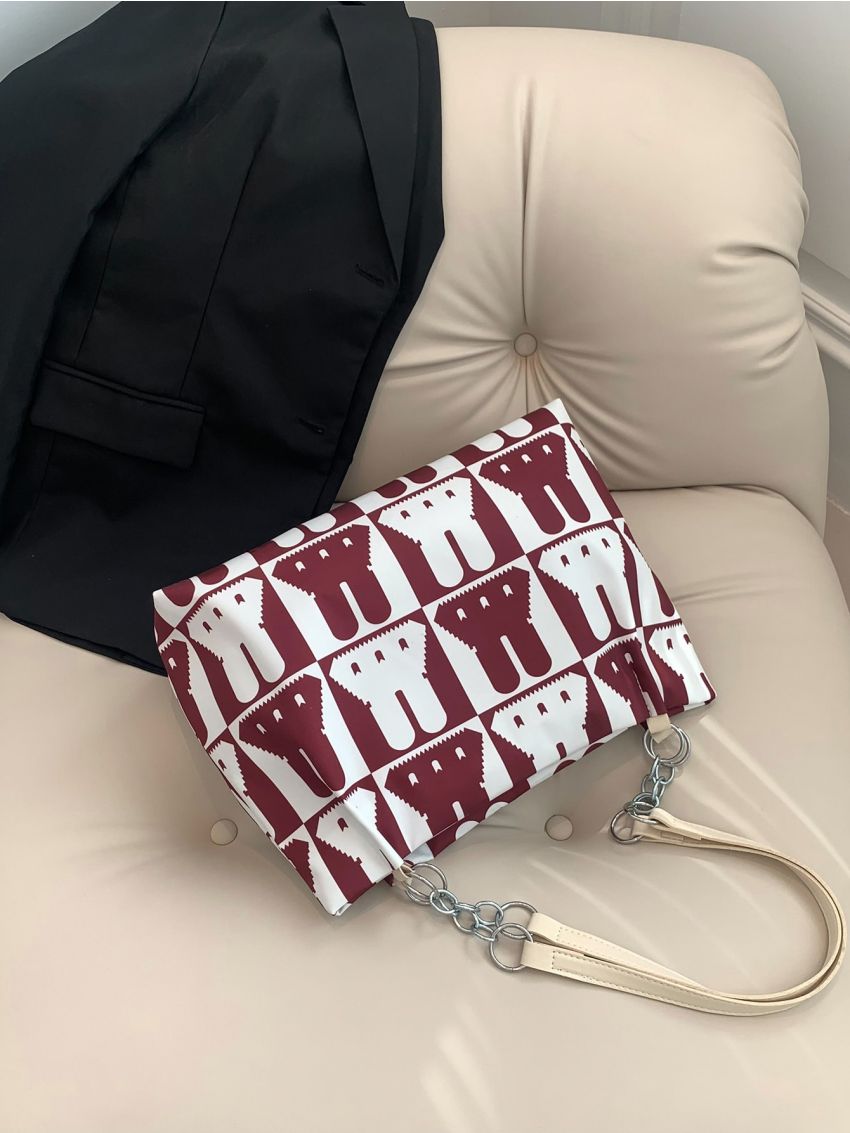 Cartoon Graphic Shoulder Tote Bag Medium Zipper