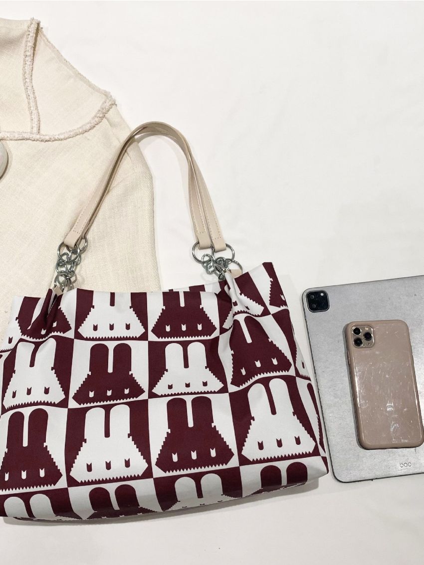 Cartoon Graphic Shoulder Tote Bag Medium Zipper