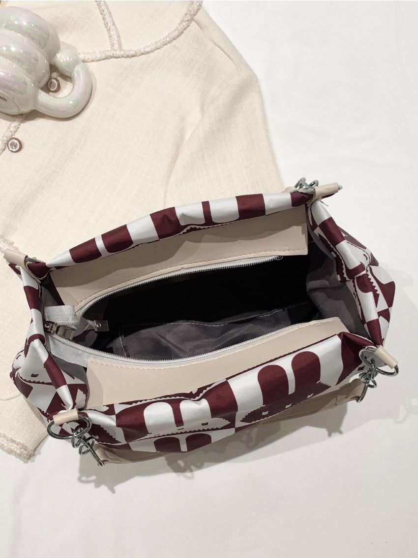 Cartoon Graphic Shoulder Tote Bag Medium Zipper