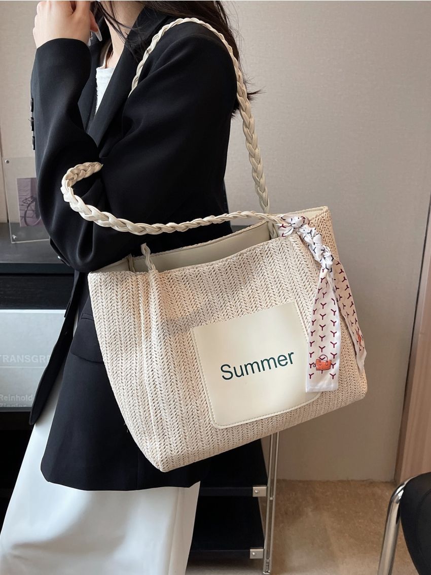 Twilly Scarf Decor Straw Bag Medium Vacation
