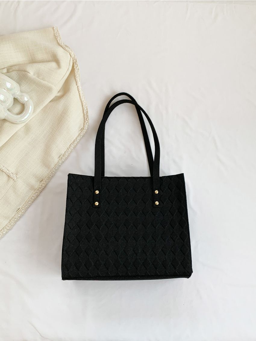 Twilly Scarf Decor Shoulder Tote Bag Black Felt