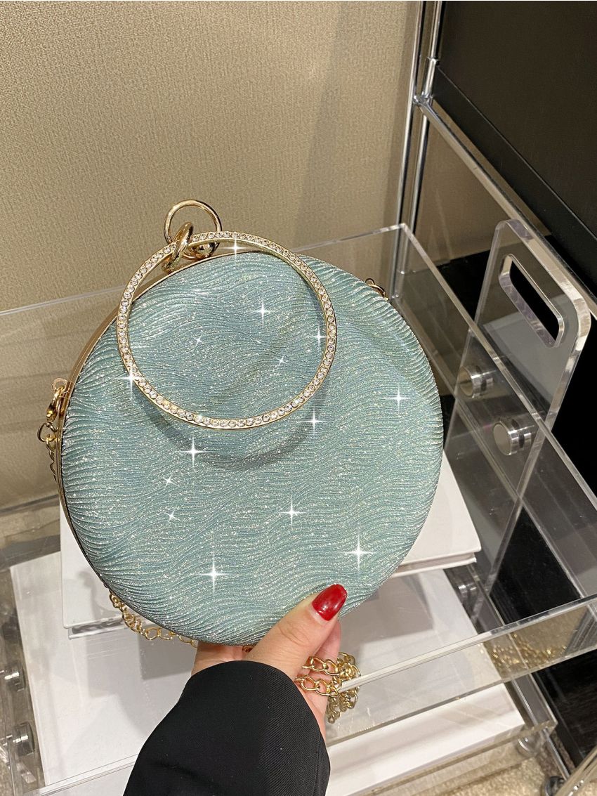 Mini Circle Bag Glitter Ring Strap For Party