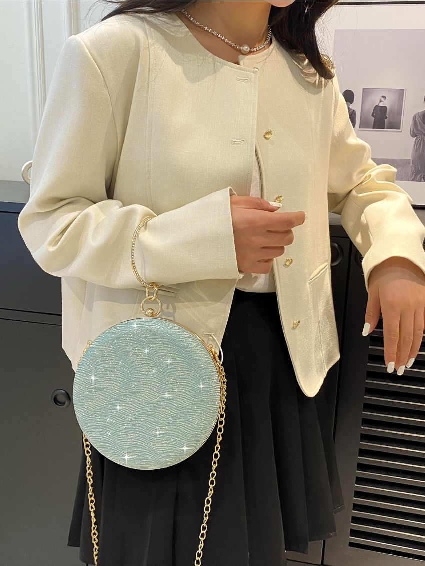 Mini Circle Bag Glitter Ring Strap For Party