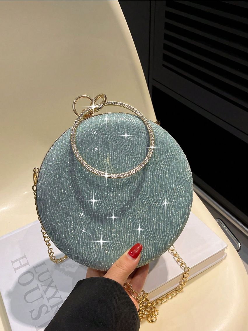 Mini Circle Bag Glitter Ring Strap For Party