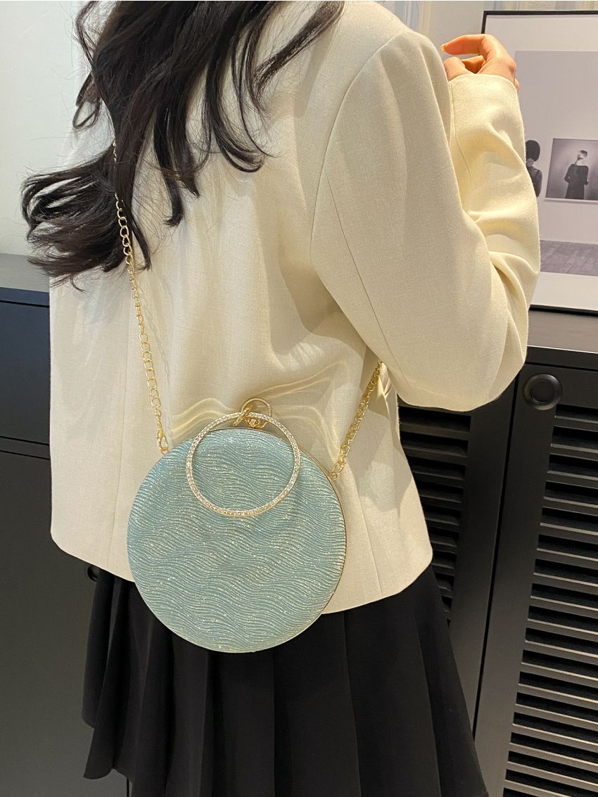 Mini Circle Bag Glitter Ring Strap For Party