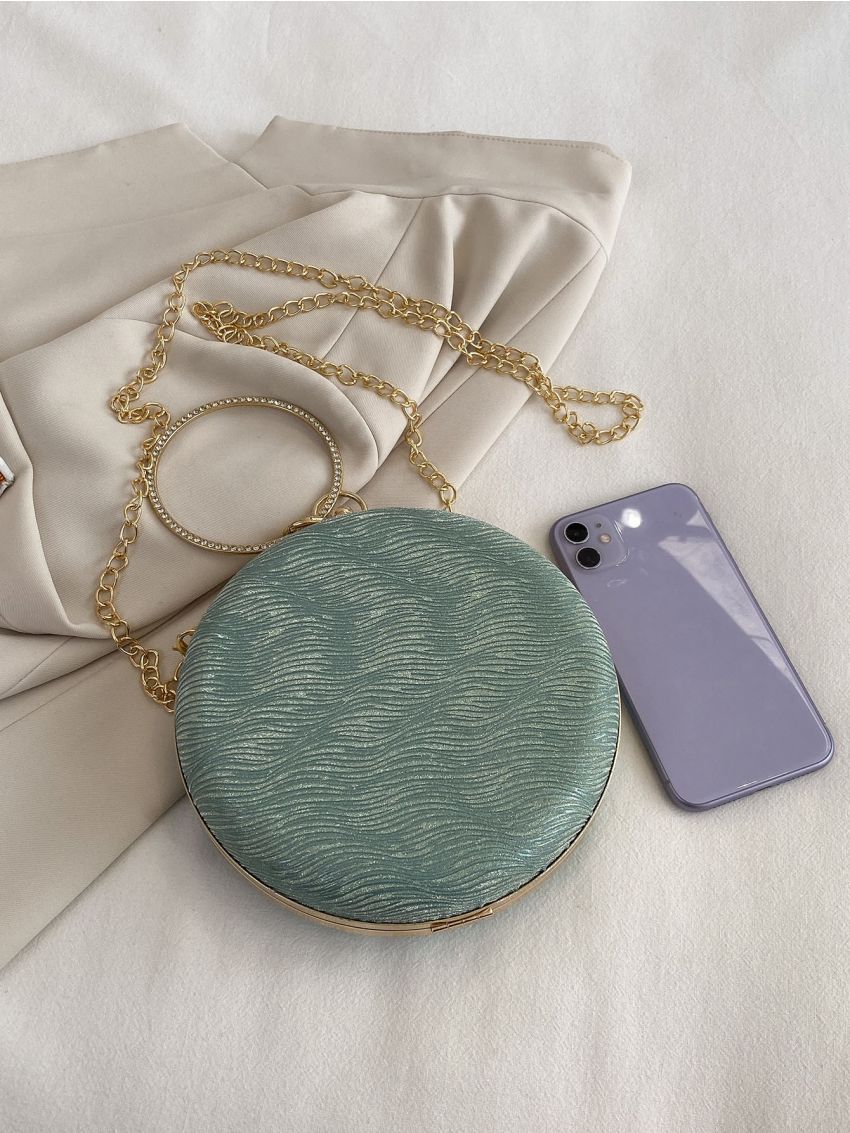 Mini Circle Bag Glitter Ring Strap For Party